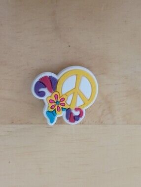 10 for $10 Jibbitz Croc Charms - Hippie Peace Sign w/ Yellow Flower & Swirls